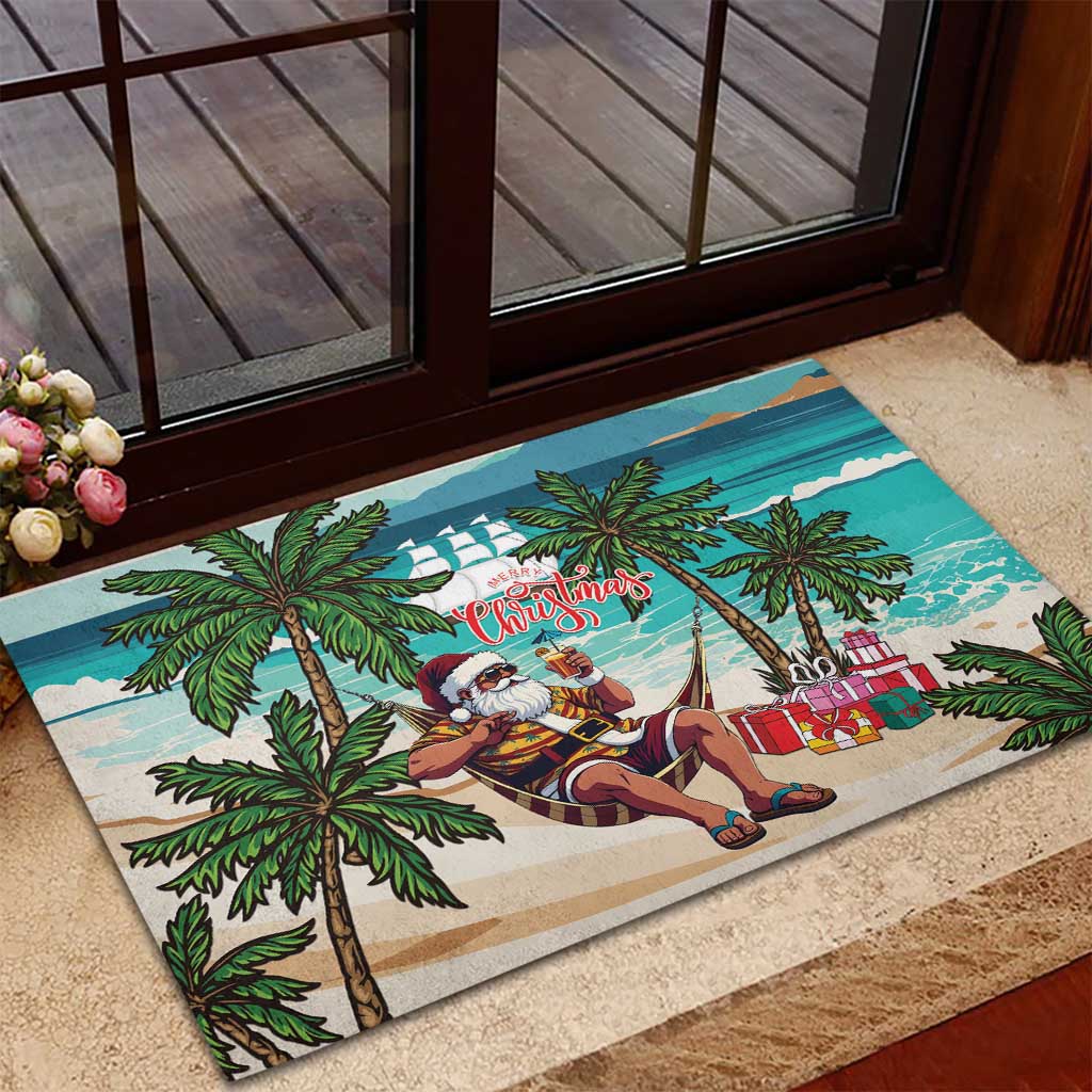 Liberia Christmas Rubber Doormat Santa Chill on Tropical Beach - Wonder Print Shop