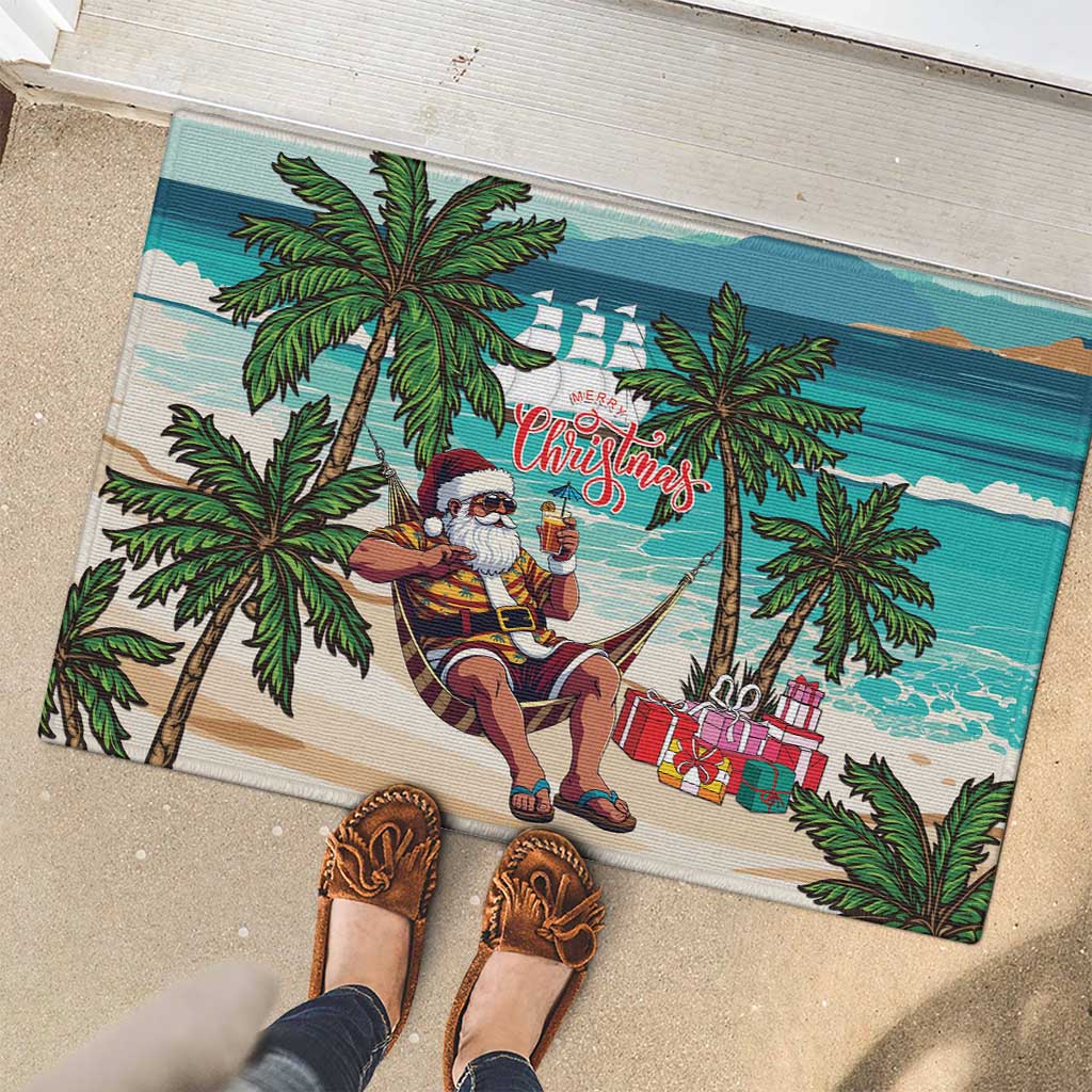 Liberia Christmas Rubber Doormat Santa Chill on Tropical Beach - Wonder Print Shop