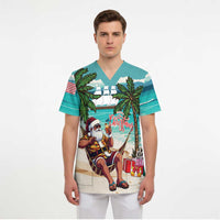 Liberia Christmas Scrub Top Santa Chill on Tropical Beach - Wonder Print Shop