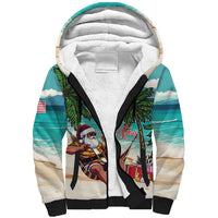 Liberia Christmas Sherpa Hoodie Santa Chill on Tropical Beach - Wonder Print Shop