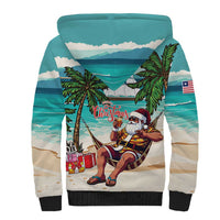 Liberia Christmas Sherpa Hoodie Santa Chill on Tropical Beach - Wonder Print Shop