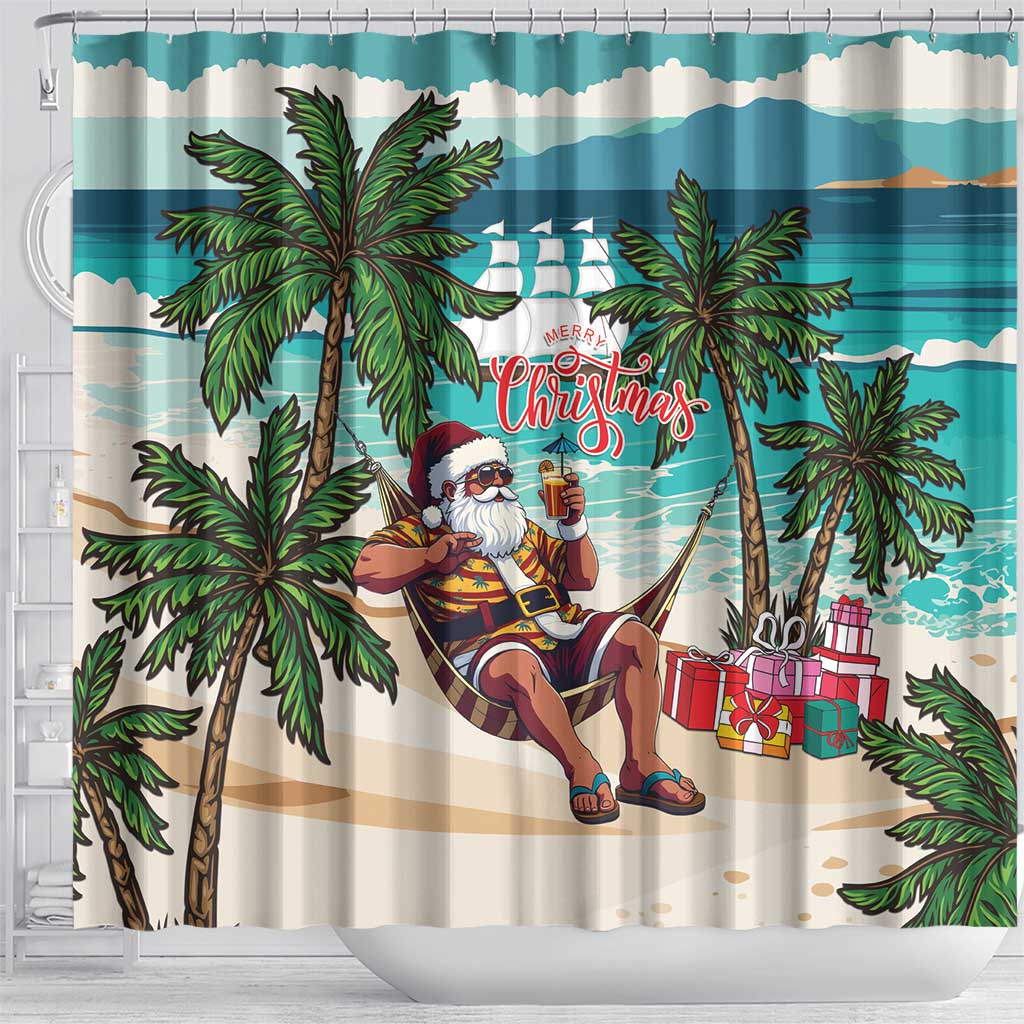 Liberia Christmas Shower Curtain Santa Chill on Tropical Beach - Wonder Print Shop