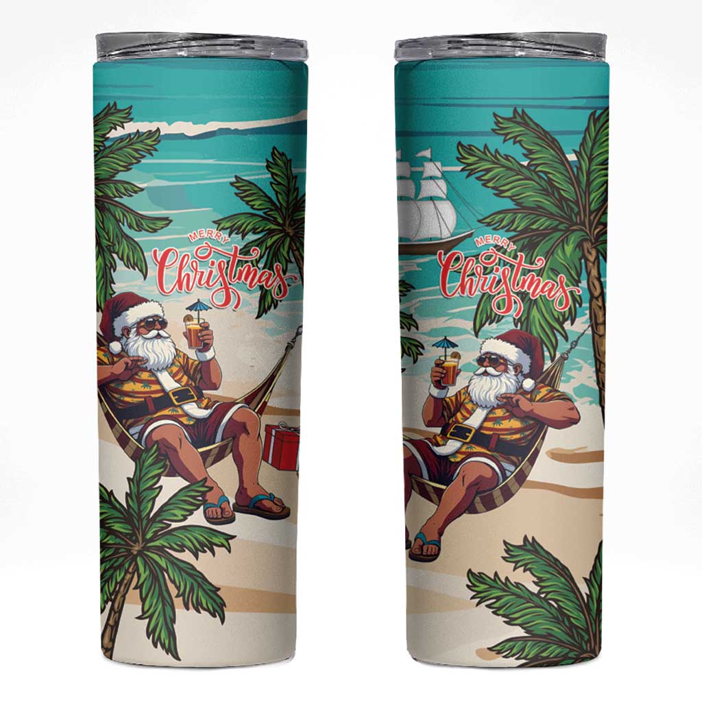 Liberia Christmas Skinny Tumbler Santa Chill on Tropical Beach - Wonder Print Shop