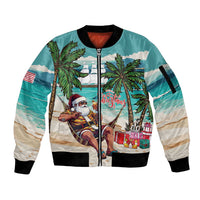 Liberia Christmas Sleeve Zip Bomber Jacket Santa Chill on Tropical Beach - Wonder Print Shop