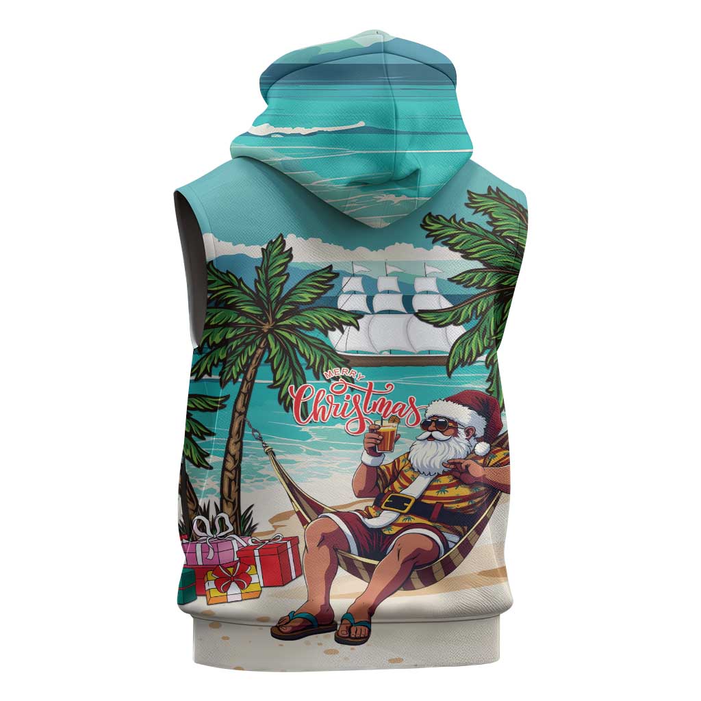 Liberia Christmas Sleeveless Hoodie Santa Chill on Tropical Beach - Wonder Print Shop