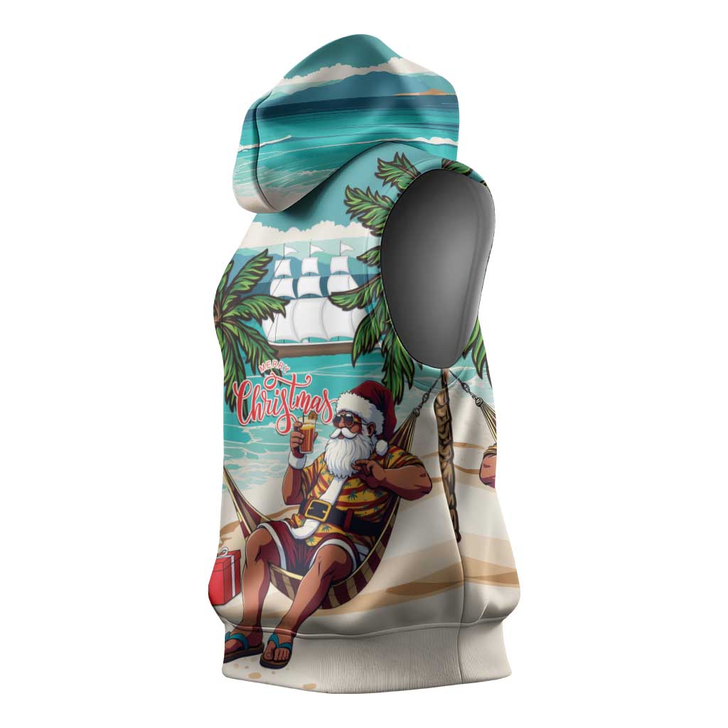 Liberia Christmas Sleeveless Hoodie Santa Chill on Tropical Beach - Wonder Print Shop