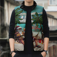 Liberia Christmas Sleeveless Puffer Jacket Santa Chill on Tropical Beach - Wonder Print Shop