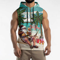Liberia Christmas Sleeveless Zip Hoodie Santa Chill on Tropical Beach - Wonder Print Shop