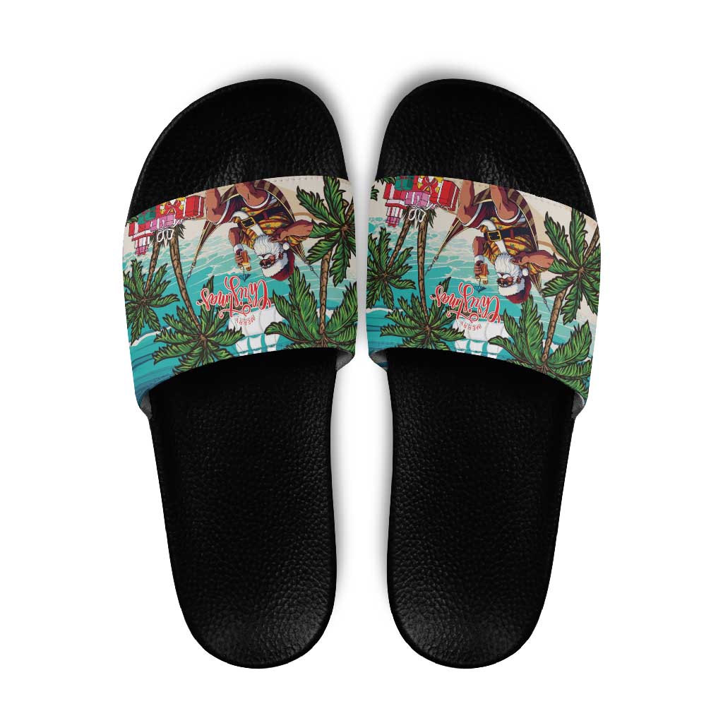 Liberia Christmas Slide Sandals Santa Chill on Tropical Beach - Wonder Print Shop