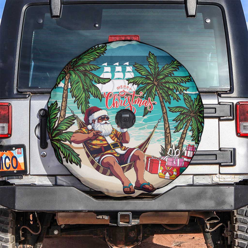 Liberia Christmas Spare Tire Cover Santa Chill on Tropical Beach - Wonder Print Shop