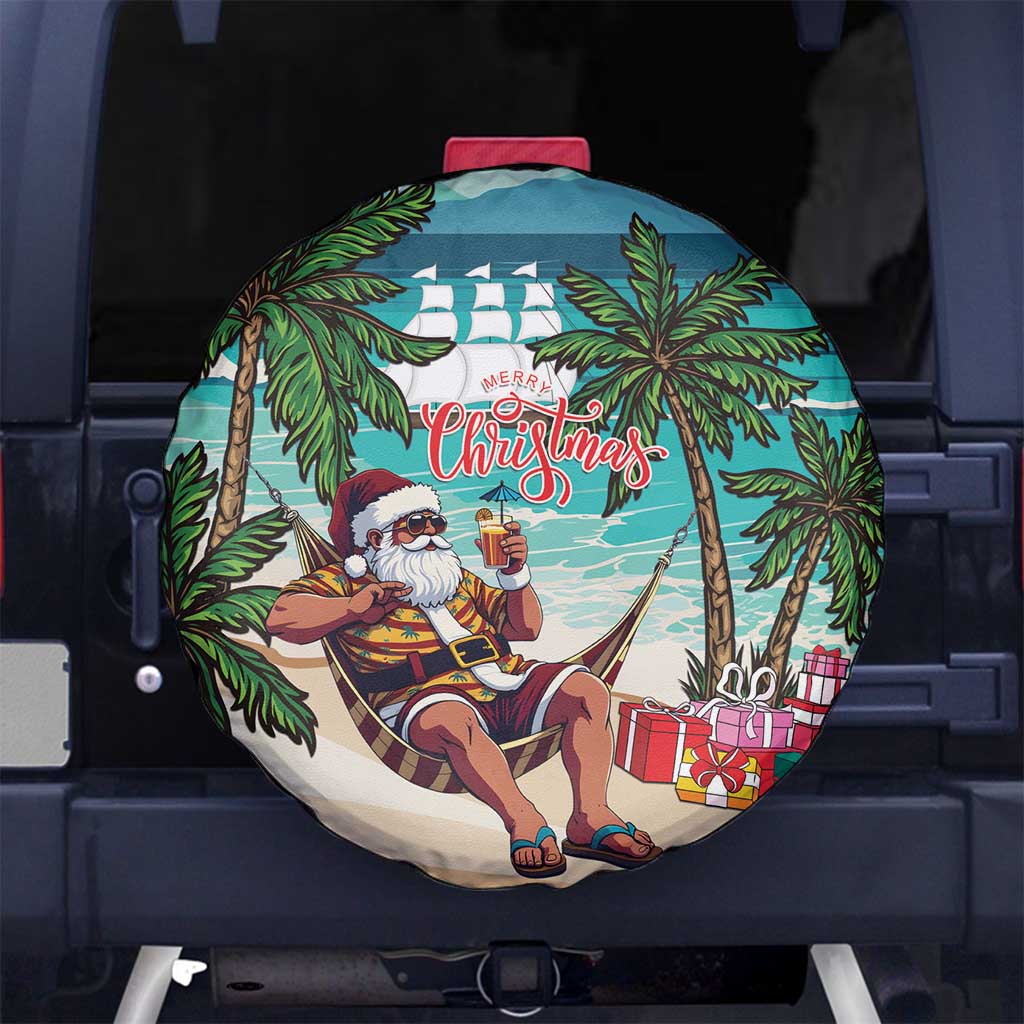 Liberia Christmas Spare Tire Cover Santa Chill on Tropical Beach - Wonder Print Shop