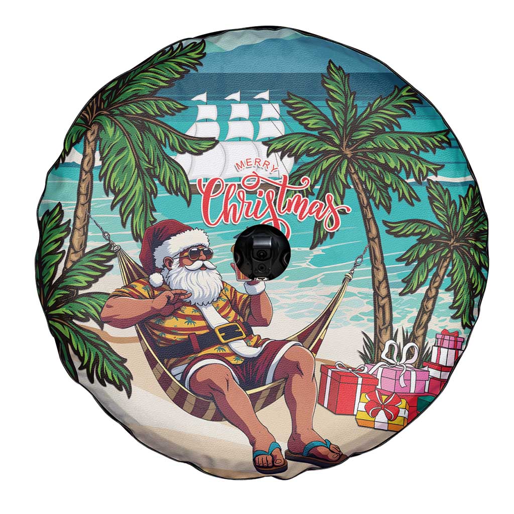 Liberia Christmas Spare Tire Cover Santa Chill on Tropical Beach - Wonder Print Shop