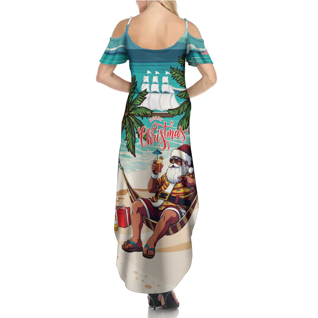 Liberia Christmas Summer Maxi Dress Santa Chill on Tropical Beach - Wonder Print Shop