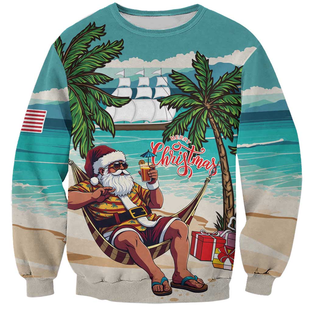 Liberia Christmas Sweatshirt Santa Chill on Tropical Beach - Wonder Print Shop