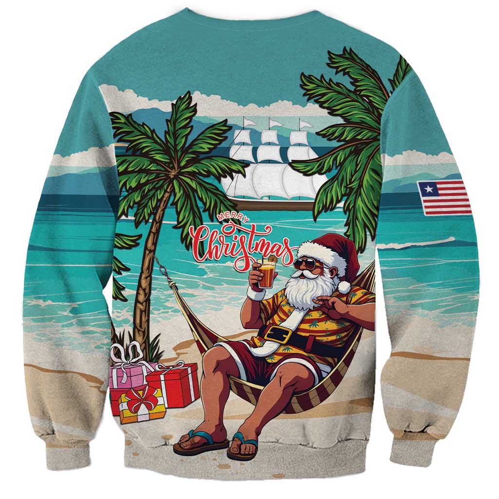 Liberia Christmas Sweatshirt Santa Chill on Tropical Beach - Wonder Print Shop