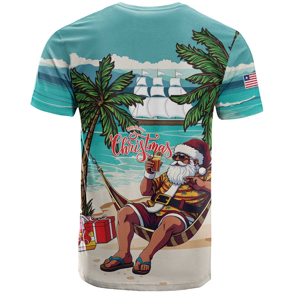 Liberia Christmas T Shirt Santa Chill on Tropical Beach - Wonder Print Shop