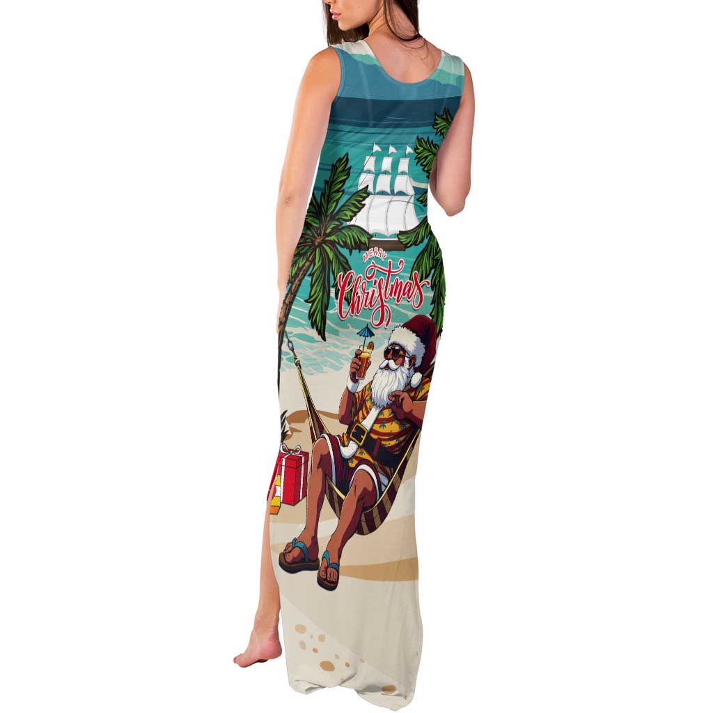Liberia Christmas Tank Maxi Dress Santa Chill on Tropical Beach - Wonder Print Shop