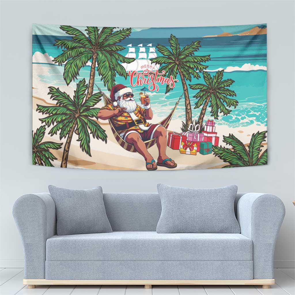Liberia Christmas Tapestry Santa Chill on Tropical Beach - Wonder Print Shop