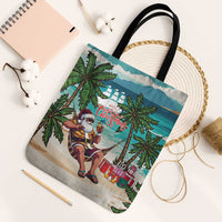 Liberia Christmas Tote Bag Santa Chill on Tropical Beach - Wonder Print Shop