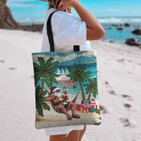 Liberia Christmas Tote Bag Santa Chill on Tropical Beach - Wonder Print Shop