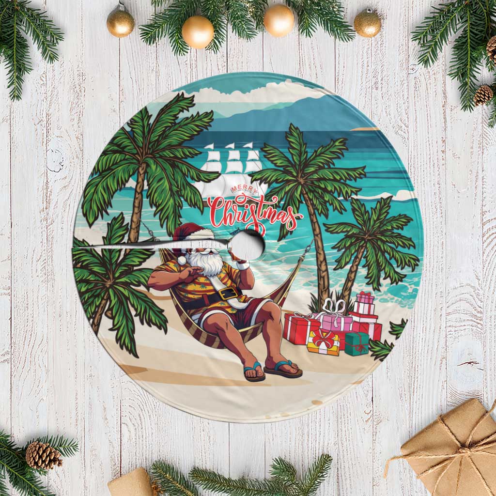 Liberia Christmas Tree Skirt Santa Chill on Tropical Beach - Wonder Print Shop
