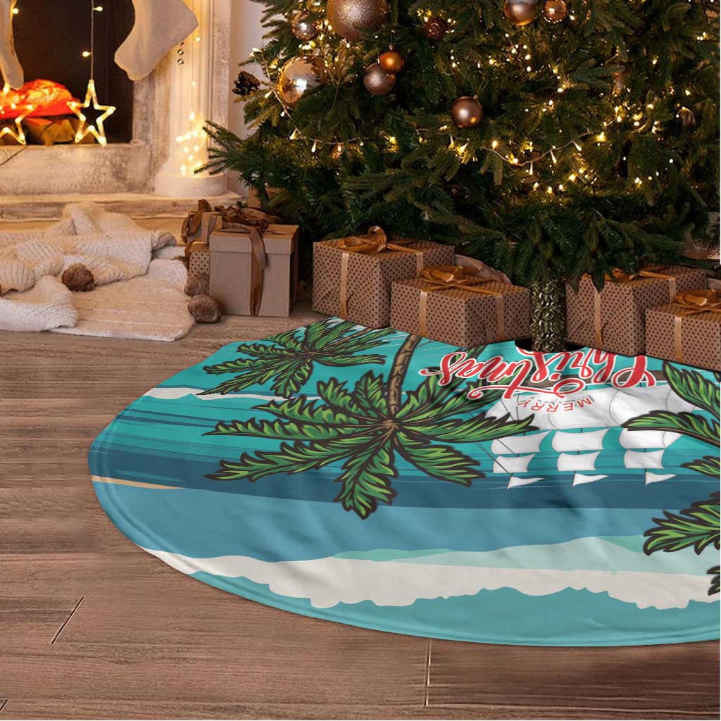 Liberia Christmas Tree Skirt Santa Chill on Tropical Beach - Wonder Print Shop