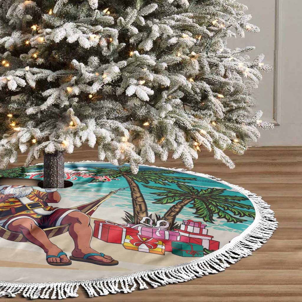 Liberia Christmas Tree Skirt Santa Chill on Tropical Beach - Wonder Print Shop