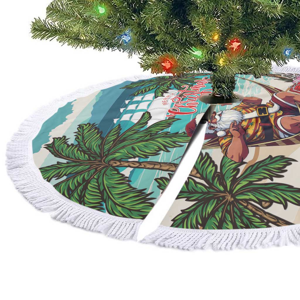 Liberia Christmas Tree Skirt Santa Chill on Tropical Beach - Wonder Print Shop