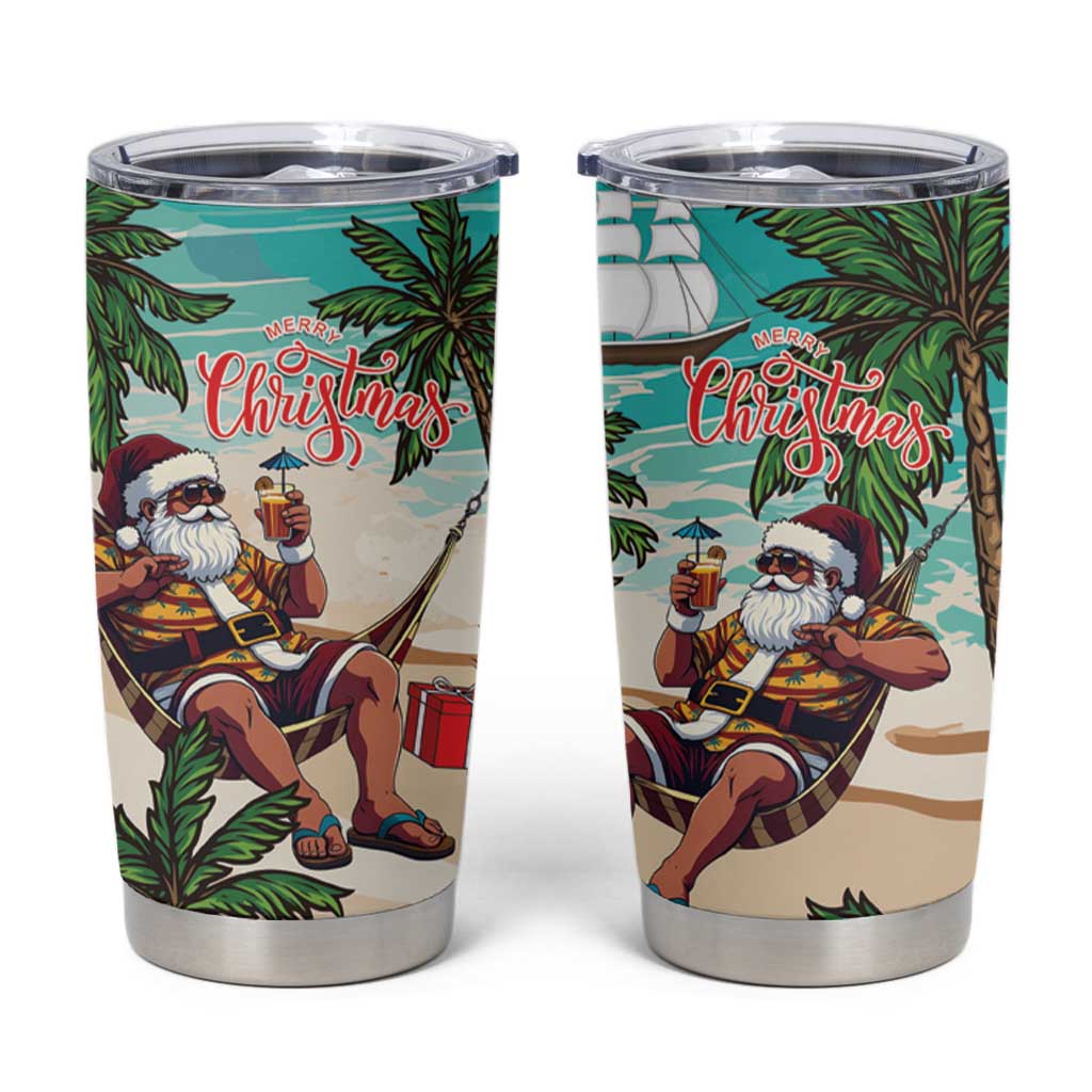 Liberia Christmas Tumbler Cup Santa Chill on Tropical Beach - Wonder Print Shop