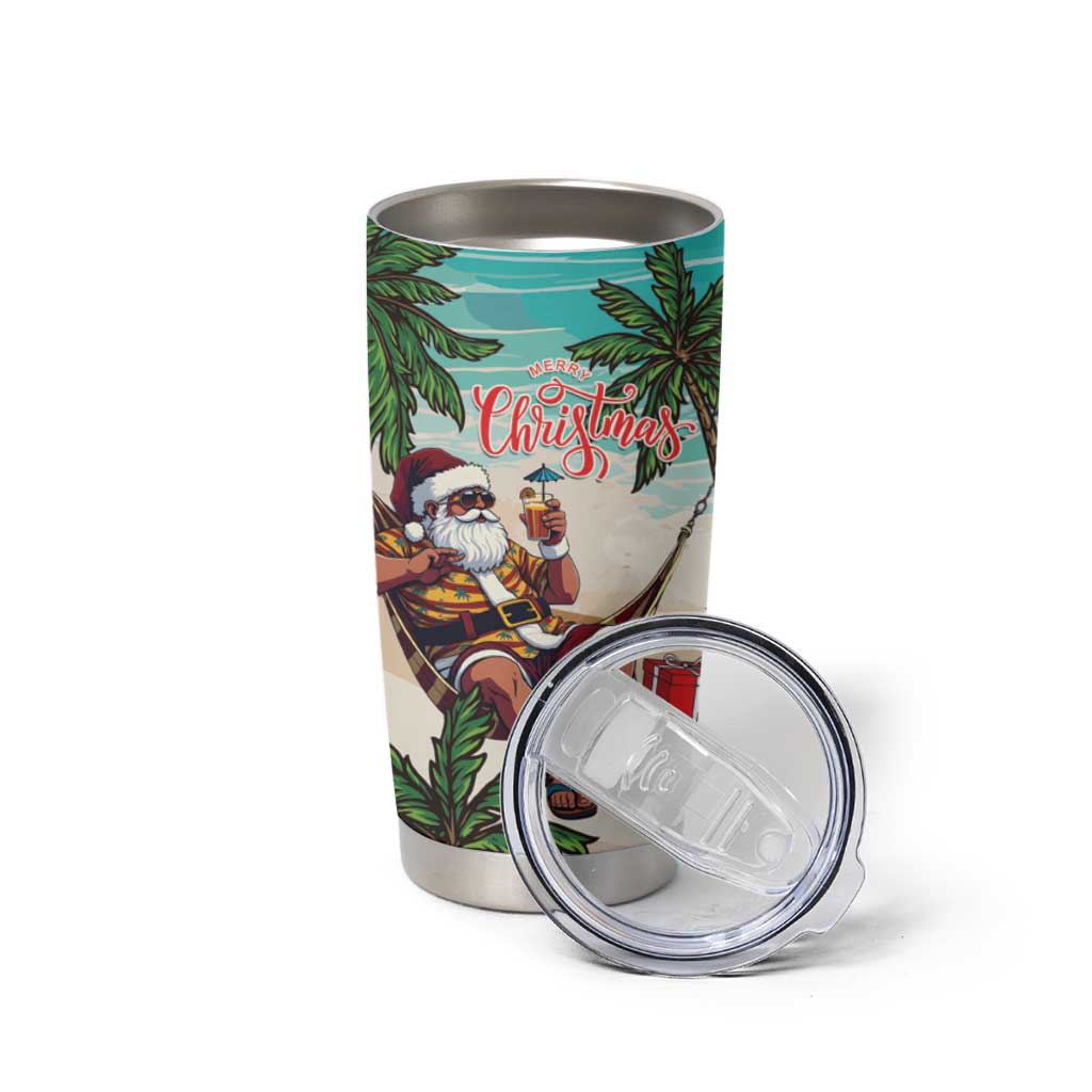 Liberia Christmas Tumbler Cup Santa Chill on Tropical Beach - Wonder Print Shop