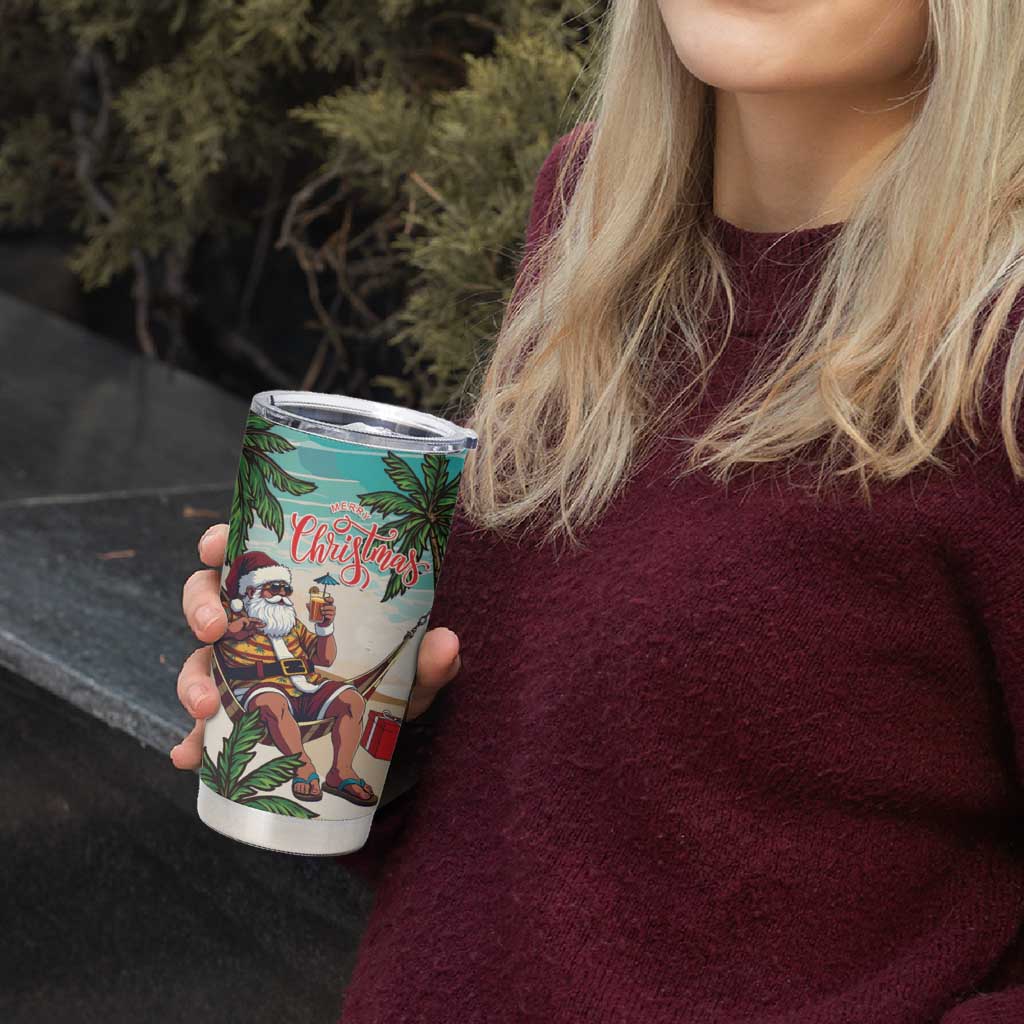 Liberia Christmas Tumbler Cup Santa Chill on Tropical Beach - Wonder Print Shop