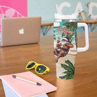 Liberia Christmas Tumbler With Handle Santa Chill on Tropical Beach - Wonder Print Shop