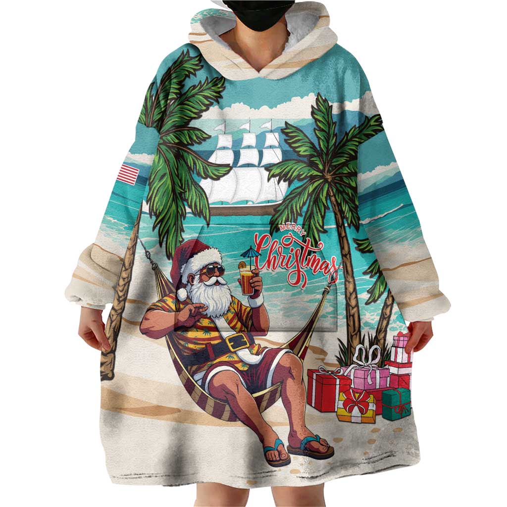Liberia Christmas Wearable Blanket Hoodie Santa Chill on Tropical Beach - Wonder Print Shop