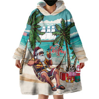 Liberia Christmas Wearable Blanket Hoodie Santa Chill on Tropical Beach - Wonder Print Shop