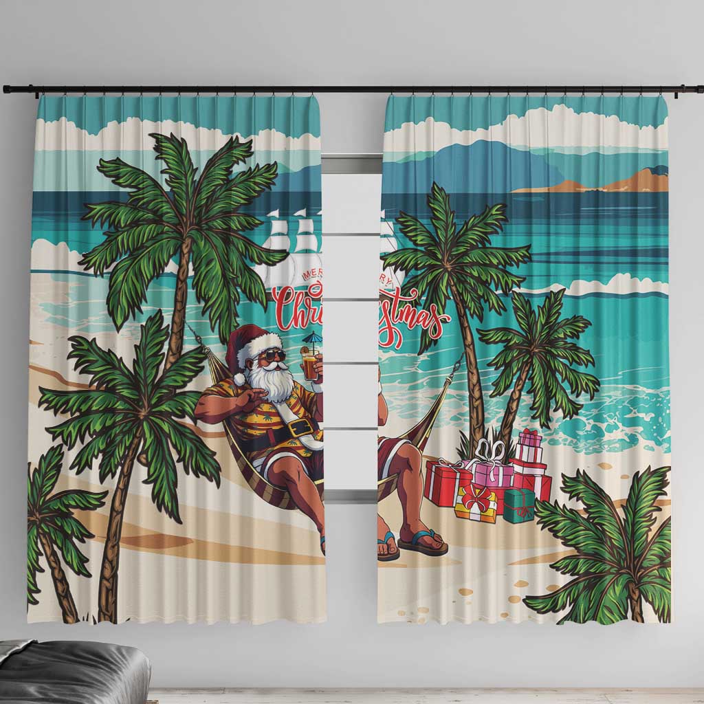 Liberia Christmas Window Curtain Santa Chill on Tropical Beach - Wonder Print Shop