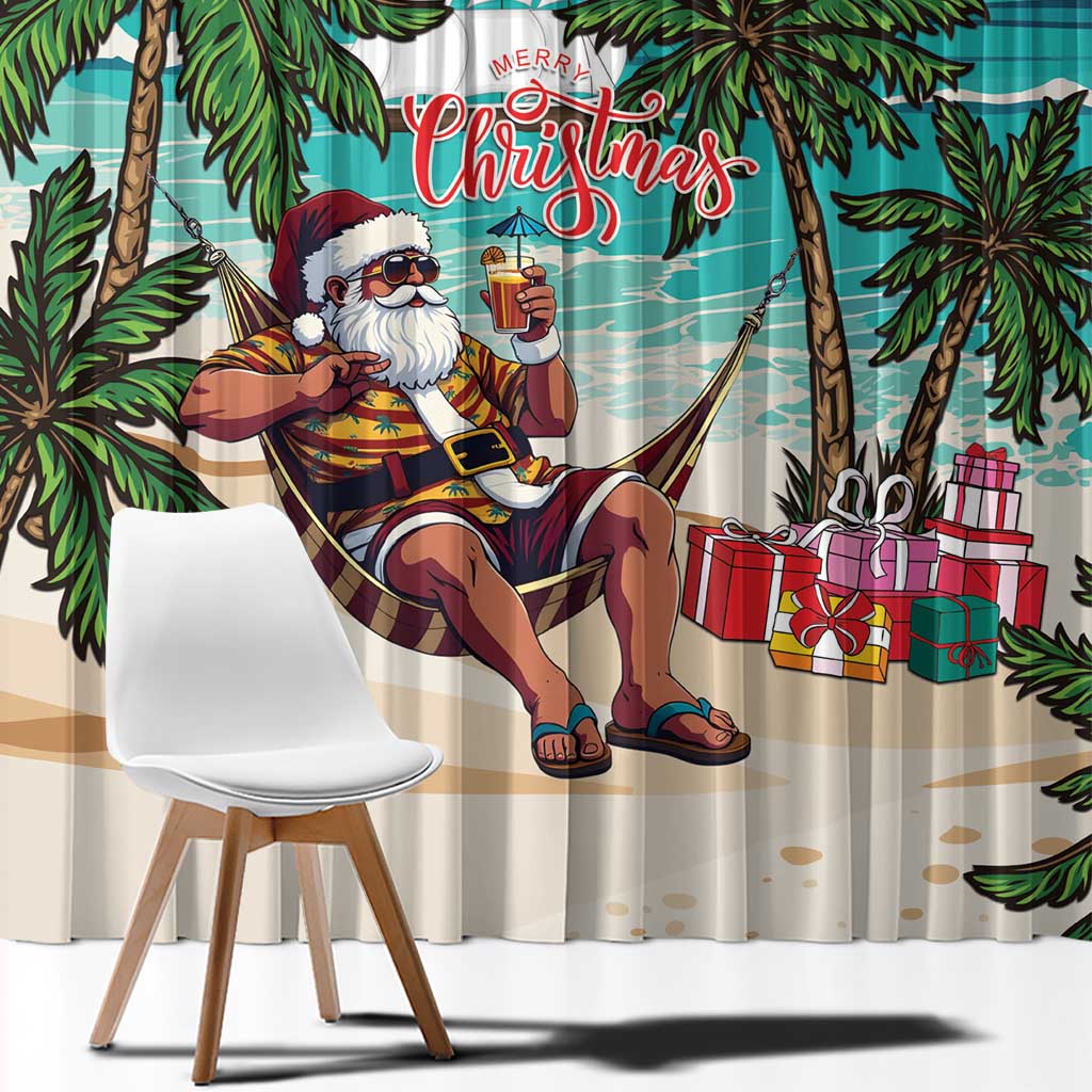 Liberia Christmas Window Curtain Santa Chill on Tropical Beach - Wonder Print Shop