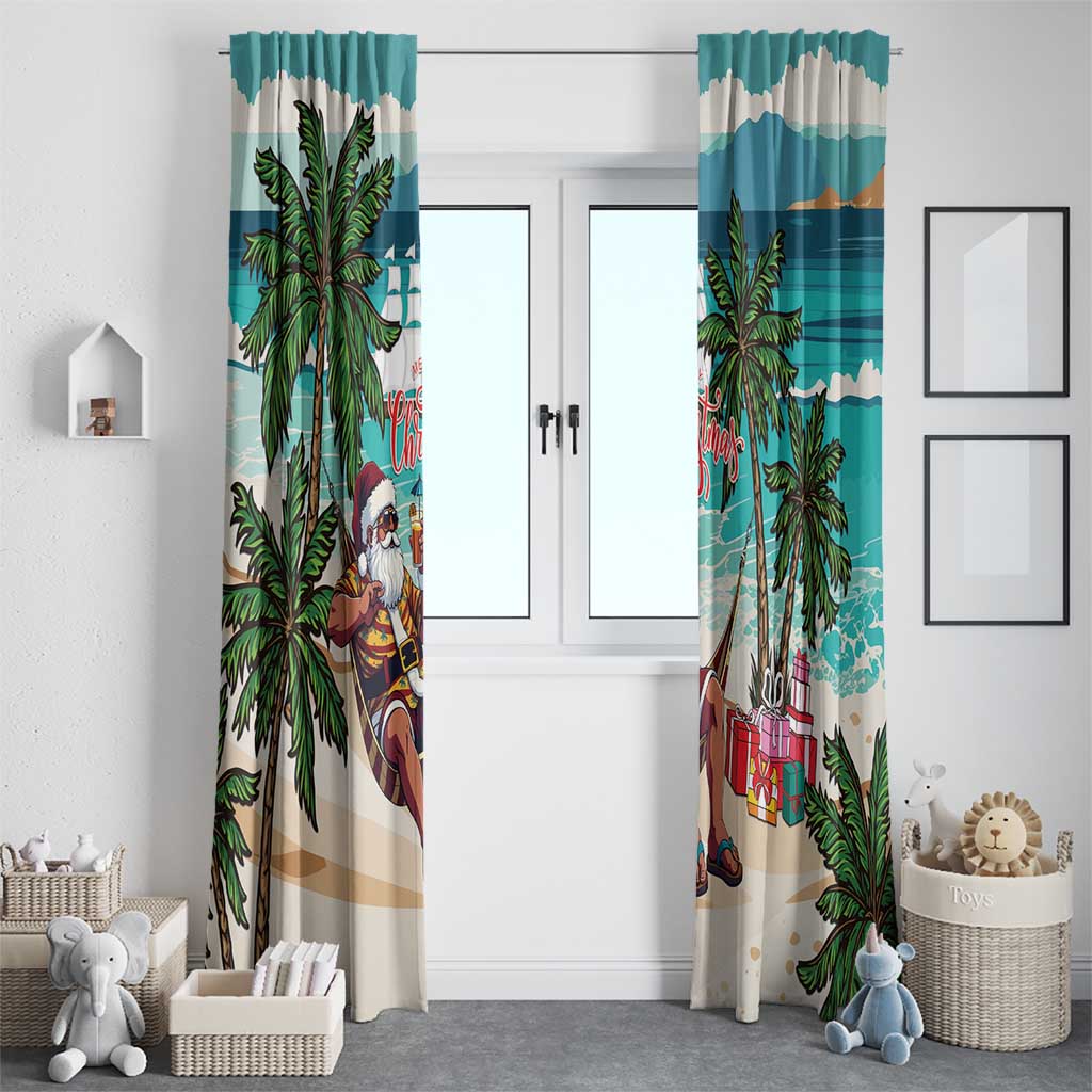 Liberia Christmas Window Curtain Santa Chill on Tropical Beach - Wonder Print Shop