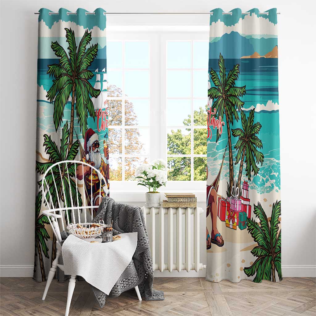 Liberia Christmas Window Curtain Santa Chill on Tropical Beach - Wonder Print Shop