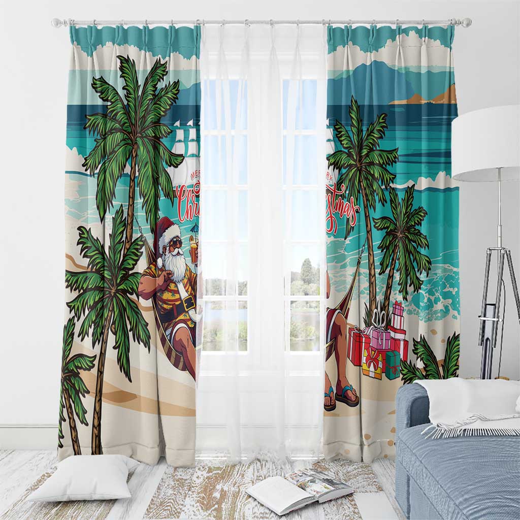 Liberia Christmas Window Curtain Santa Chill on Tropical Beach - Wonder Print Shop