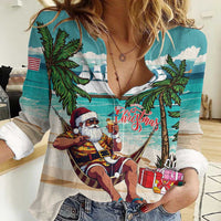Liberia Christmas Women Casual Shirt Santa Chill on Tropical Beach - Wonder Print Shop