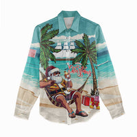 Liberia Christmas Women Casual Shirt Santa Chill on Tropical Beach - Wonder Print Shop
