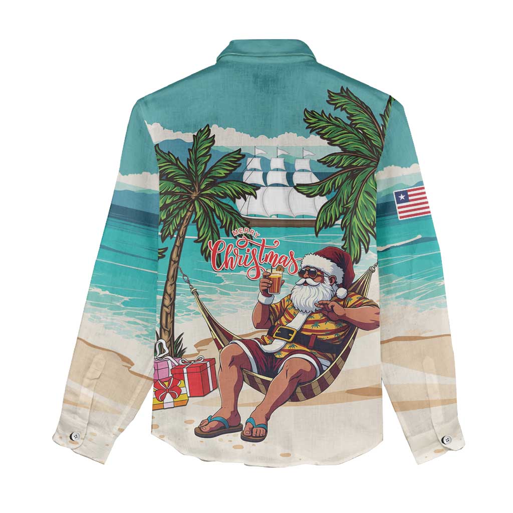 Liberia Christmas Women Casual Shirt Santa Chill on Tropical Beach - Wonder Print Shop