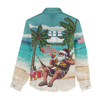 Liberia Christmas Women Casual Shirt Santa Chill on Tropical Beach - Wonder Print Shop