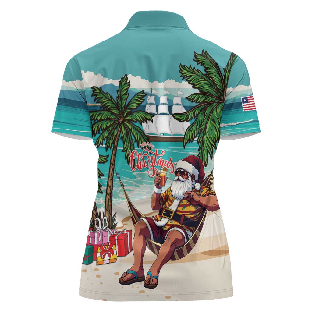 Liberia Christmas Women Polo Shirt Santa Chill on Tropical Beach - Wonder Print Shop