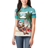 Liberia Christmas Women Polo Shirt Santa Chill on Tropical Beach - Wonder Print Shop