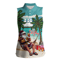 Liberia Christmas Women Sleeveless Polo Shirt Santa Chill on Tropical Beach - Wonder Print Shop