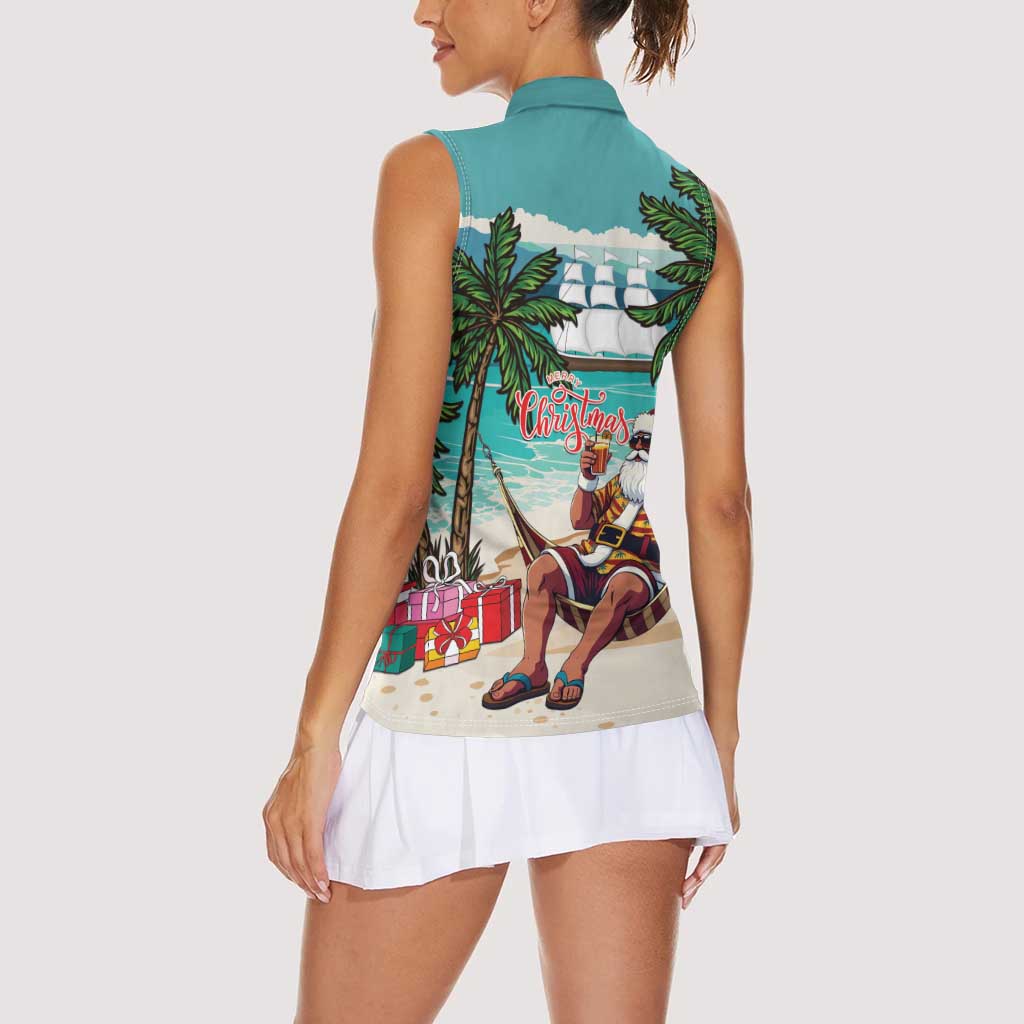 Liberia Christmas Women Sleeveless Polo Shirt Santa Chill on Tropical Beach - Wonder Print Shop