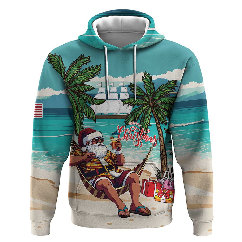 Liberia Christmas Zip Hoodie Santa Chill on Tropical Beach - Wonder Print Shop
