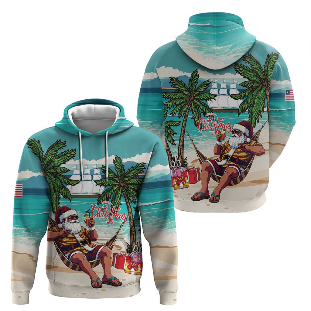 Liberia Christmas Zip Hoodie Santa Chill on Tropical Beach - Wonder Print Shop