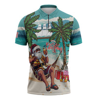 Liberia Christmas Zipper Polo Shirt Santa Chill on Tropical Beach - Wonder Print Shop